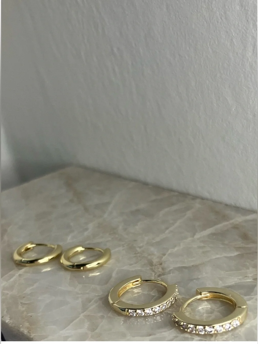 14K Gold Plated Huggie Hoop Earrings Set – 2 Pairs 10mm & 8mm
